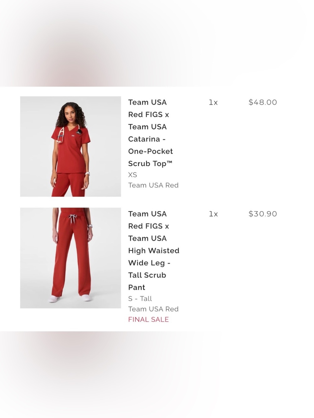 Figs Team USA Red Catalina One-Pocket Top & High-Waist Wide-Leg Pants